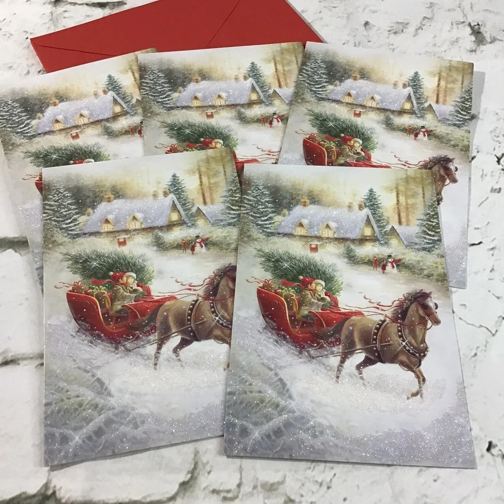 American Greetings Christmas Cards Lot Of 12 In 3 Glittery Styles W/Envelopes